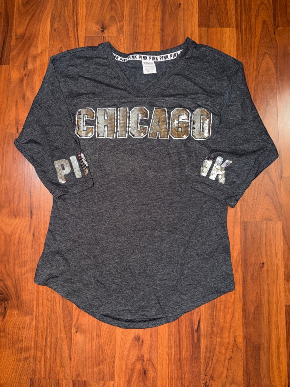 PINK ✨“Chicago“✨ sparkling in silver sequins 3/4 Sleeve Tee -